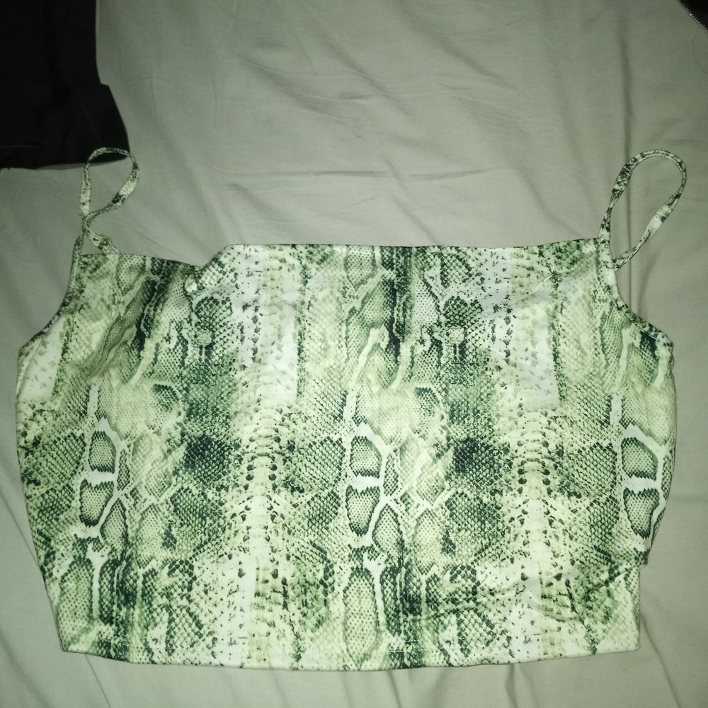 Green snake skin crop to and skirt set